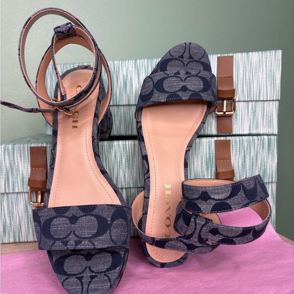 Coach Dark Blue Patterned Sandals - Picture 2 of 10
